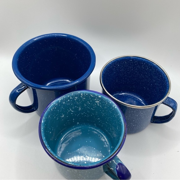 3 Blue Enamel Speckled Camping Coffee Mugs - Picture 13 of 16